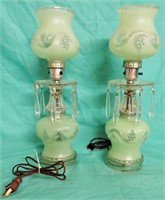 2 GORGEOUS LIGHT GREEN TABLE LAMPS W/PRISMS