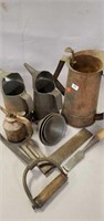 Various Oil Cans,Funnels & Meat Hook