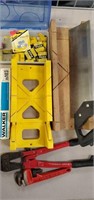 Miter Boxes, Saw, Bolt Cutters, Box of Various