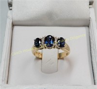 14K Gold Birks sapphire and diamond ring, bague