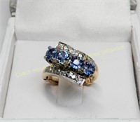 14-18K Gold sapphire, diamond & marcasite ring