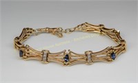 9K Yellow gold sapphire and diamond bracelet