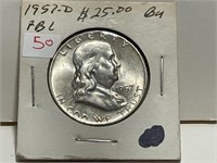 1957D FRANKLIN 1/2 DOLLAR - BU