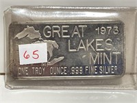 1973 GREAT LAKES MINT 1 OZ SILVER BAR