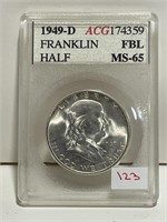 1949D FRANKLIN HALF DOLLAR ACG MS65