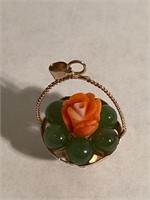 14 K Gold, Jade and Coral Pendant