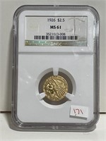 1926 INDIAN HEAD 2 1/2 DOLLAR GOLD COIN NGC MS61