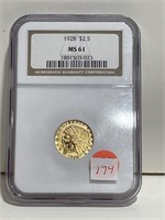 1928 INDIAN HEAD 2 1/2 DOLLAR GOLD COIN NGC MS61