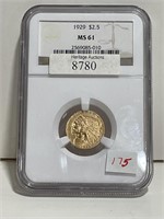 1929 INDIAN HEAD 2 1/2 DOLLAR GOLD COIN NGC MS61