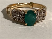 10 K Gold , Emerald and Diamond Ring