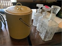 3PC DECANTER LOT AND VTG ICE BUCKET