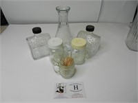 6 Piece Glass Bottles, S&P, Toothpick Holder