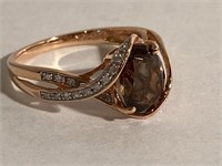 10 K Rose Gold, Smokey Quartz and Diamond Ring