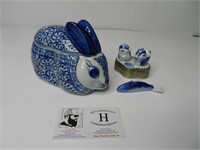 3 Piece Blue/white Bunny, Fish, Birds