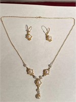 14 K Gold and Pearl Necklace and Earrings