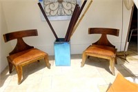 Pair of Rustic Wood & Leather Occasional Chairs +