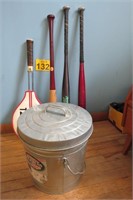 Racket 3 Baseball Bats & 6 Gal Locking Lid Tin Can