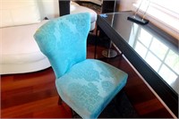 Turquoise Damask Side Chair With Nailhead Trim