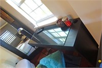 Dark Wood Computer Desk + Chrome Floor Lamp