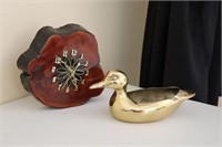 Wooden Clock and Brass Duck