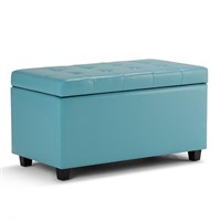 Rectangular Faux Leather Ottoman, Soft Blue