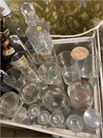 GLASSWARE AND DECANTER ON BART CART