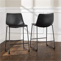 2 Faux Leather Armless Counter Chairs, Black