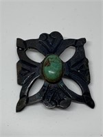 LARGE SILVER / TURQUOISE BROOCH