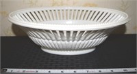 Vtg 12" beaded edge lattice milk glass bowl