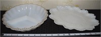 (2) vtg milk glass dishes - 1 gold accented