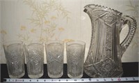 Antique ABP cut glass set w/ pitcher & 4 tumblers