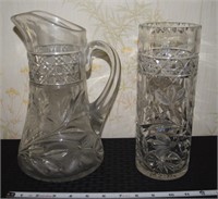 Antique ABP cut glass pitcher & cylinder vase