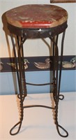Vtg twisted wrought iron 25" tall wood seat stool