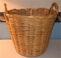 Vintage double handled woven basket 16" tall