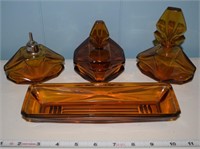 Art Deco amber glass vanity dresser set