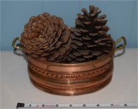 Vintage copper & brass basket with pinecones