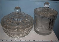 (2) Vintage clear glass lidded dishes