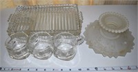(3) vtg clear glass luncheon sets + fixture