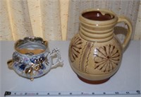 Antique porcelain mustache mug & pottery jug