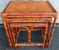 3 PC BAMBOO WICKER NESTING TABLES