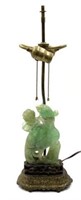 Carved Green Quartz Asian Lamp, As Is.