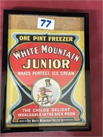 White Mtn "Junior" advertising pc, framed