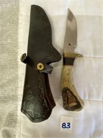T. Vasler 9594 sheath knife w/leather sheath