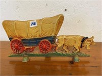 cast iron covered wagon w/oxen door stop