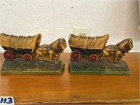 covered wagon w/2 horses bookends