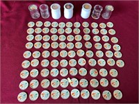 96 small creamer jar paper tops, & 7 creamers