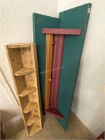 wooden shelf units, green 50"L; beige 42"L)
