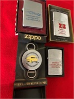 Zippo lighters (3) & key ring