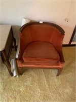 MID-CENTURY UPHOLSTERED BARREL BACK LOUNGE CHAIR-