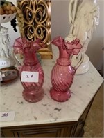 PAIR OF FENTON CRANBERRY PITCHERS